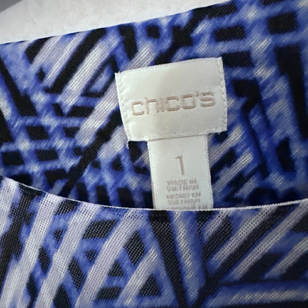 Chicos Size Small 1 BlueTop Blouse 3/4 Sleeves Zebra Mesh Ombré Striped See thru - Picture 6 of 7